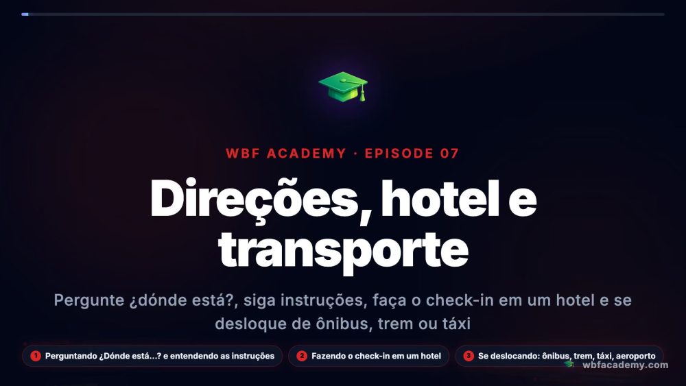 Direções, hotel e transporte