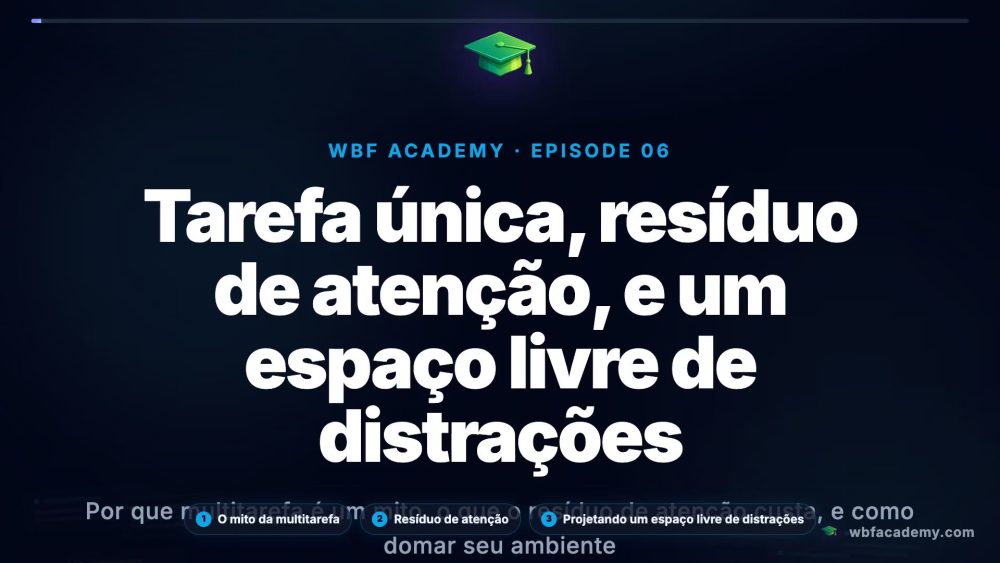 Tarefa única, resíduo de atenção, e um espaço livre de distrações